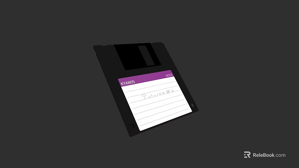 Black Floppy Disk With Purple Label And Brand Name For Electronic Storage 3d model 
