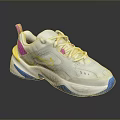 Gray Sports Shoes Featuring Pink Accents Yellow Logo And Blue Sole Design