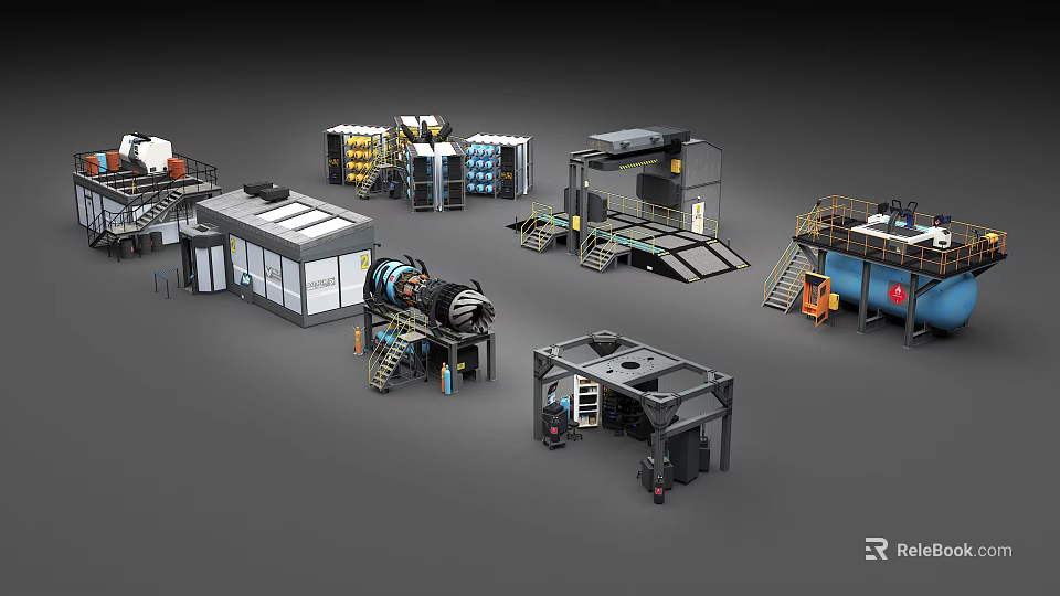 Industrial Equipment Featuring Large Machinery Mechanical Units Control Panels And Metal Platforms 3d model 