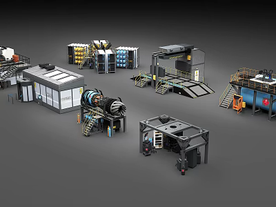 Industrial Equipment Featuring Large Machinery Mechanical Units Control Panels And Metal Platforms 3d model