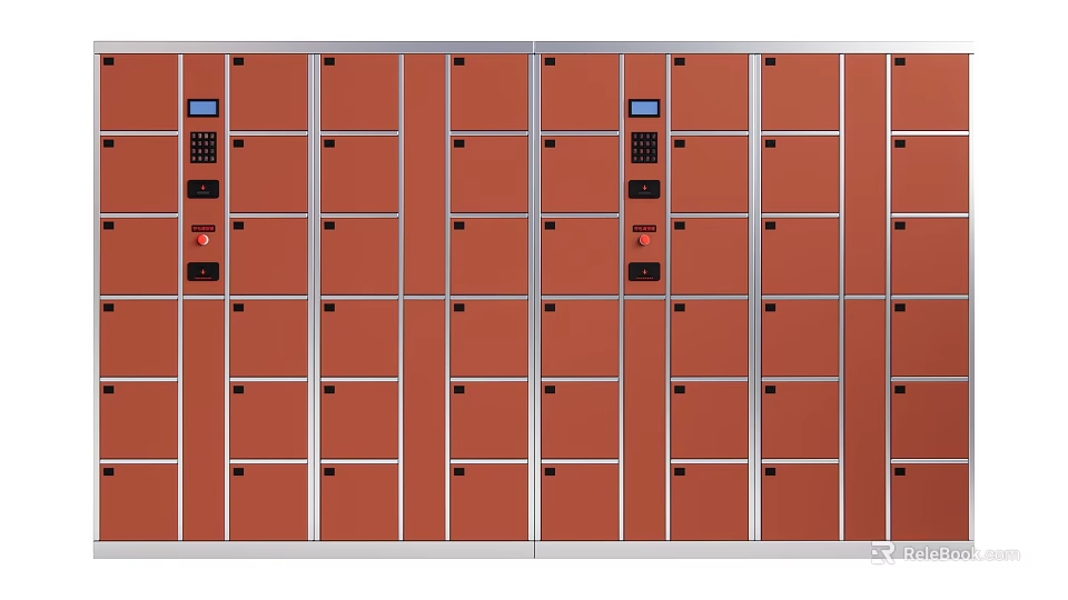 Brown Metal Frame Lockers With Electronic Locks In Row Arrangement 3d model