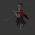 Fantasy Female Warrior In Silver Armor With Spear And Red Cape