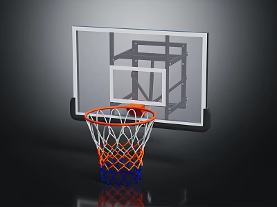 Durable Basketball Hoop With Transparent Backboard Orange Rim And Blue White Orange Net 3d model