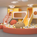 Colorful Kids Playroom Interior With Ball Pit Slide And Cartoon Shaped Toys