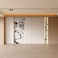 Modern Living Room Interior With Marble Pattern Wall And Wooden Built in Cabinets
