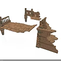 Vintage Wooden Furniture Pieces With Carved Railings And Bed Frame Parts