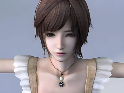 Game Movie Character With Short Brown Hair White Frilled Beige Overalls And Black Pendant Necklace 3d model