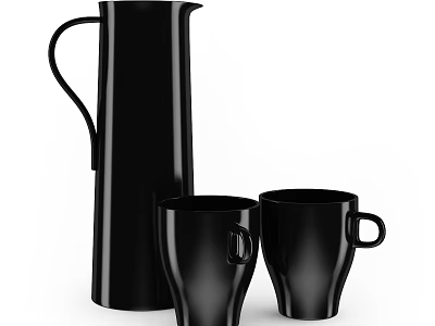 Sleek Black Dinnerware Set Including Pitcher And Two Mugs For Modern Kitchen 3d model