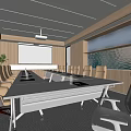 Modern Conference Room Interior With Long Table Beige Chairs And Projection Screen 3d model