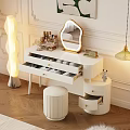 White Dressing Table with Decorative Mirror Cosmetics Stool and Cabinet Interior 3d model