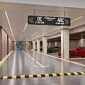 Modern Parking Garage Interior Design With Linear Lighting Wooden Panel Walls And Smooth Flooring