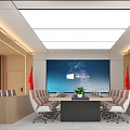 Modern Conference Room Interior Design With Meeting Table Swivel Chairs Digital Screen And Ceiling Lights