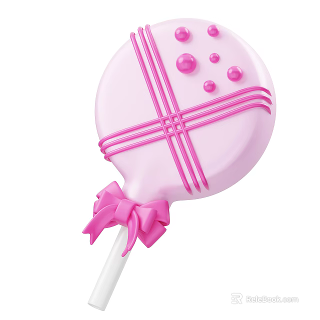 Pink Lollipop with Cross Stripes and Small Dots and Pink Bow at the Bottom 3d model 