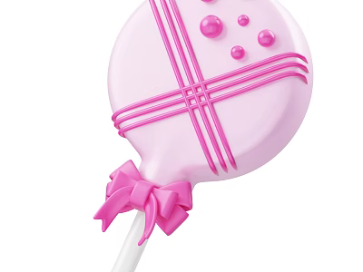 Pink Lollipop with Cross Stripes and Small Dots and Pink Bow at the Bottom 3d model