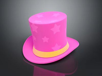 Fashionable Pink Top Hat With Star Patterns And Yellow Band Design 3d model