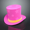 Fashionable Pink Top Hat With Star Patterns And Yellow Band Design