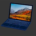 Blue Modern Laptop With Sleek Design Screen Displaying Scenic Mountains Lake And Trees