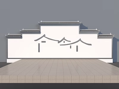 Traditional Chinese Architectural Exterior Wall with White Smooth Surface and Black Roof Eaves Design 3d model