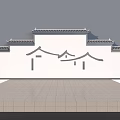 Traditional Chinese Architectural Exterior Wall with White Smooth Surface and Black Roof Eaves Design