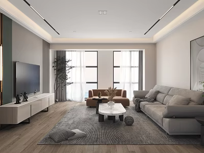 Modern Living Room Interior With Large TV Gray Sofa And Coffee Table 3d model