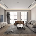 Modern Living Room Interior With Large TV Gray Sofa And Coffee Table