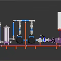 Industrial Equipment System With Blue Pumps Silver Pipes Purple Frame And Orange Base
