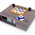 Wooden Coffee Table with Chessboard Top Storage Shelf Books Mugs and Chess Pieces