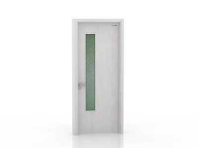 Modern White Door Design With Vertical Green Glass Panel And Wooden Texture 3d model