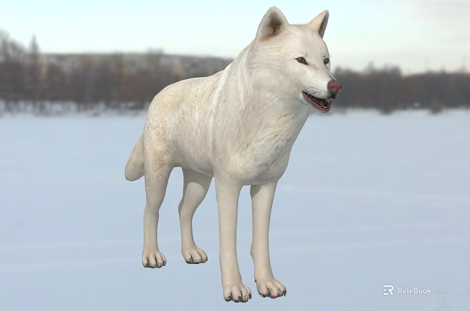 White Reptile Standing In Snowy Landscape With Bare Trees Background 3d model 