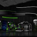 Futuristic Exhibition Space Design With Illuminated Curved Arches Screens And Vibrant Tech Lighting