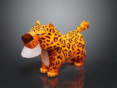 Leopard Model Orange with Black Spots Paper Craft Standing Figure Shiny Surface Decorative Ornament 3d model