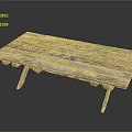 Rustic Weathered Wooden Table With Green Moss Covered Planks And Simple Legs