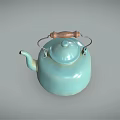 Light Blue Electric Kettle With Wooden Handle And Metal Loop Design 3d model