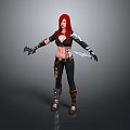 3D Female Character With Red Hair Leather Outfit Tattoos And Dual Daggers