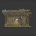 Ancient Partially Collapsed Brick Wall Structure With Naturally Growing Plants And Weeds 3d model