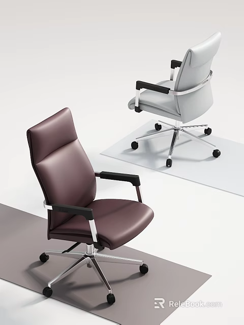 Modern Leather Office Chair In Brown And Gray With Black Armrests And Metal Base 3d model 