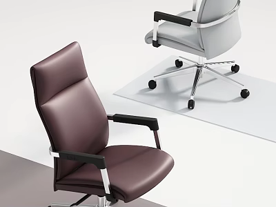 Modern Leather Office Chair In Brown And Gray With Black Armrests And Metal Base 3d model