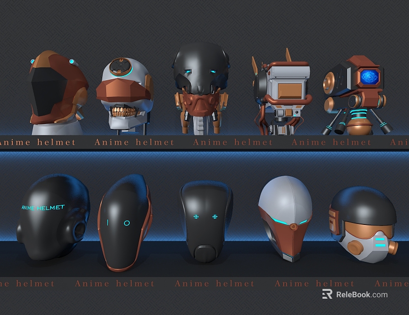 Creative Anime Helmet Decorative Figurine Set With Various Designs For Desktop Decoration Ornaments 3d model 