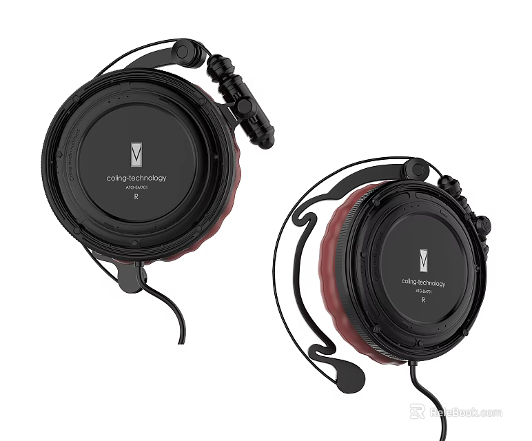 Professional Studio Headphones With Over Ear Red Cushions And Black Frame 3d model 