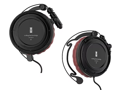 Professional Studio Headphones With Over Ear Red Cushions And Black Frame 3d model