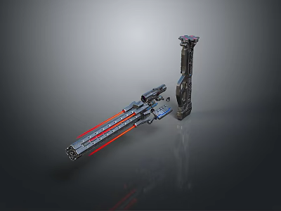 Futuristic Sci-Fi Weapon With Detailed Mechanical Structure And Red Accent Lines 3d model