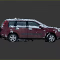 Red SUV Car Exterior Covered With Snow On Roof And Body