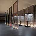 Cultural Center Interior Design With Decorative Panels Display Cases And Lighting