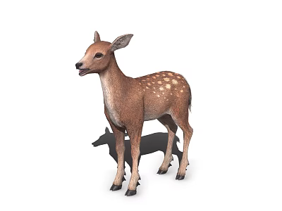 Cute Brown Fawn With White Spots Standing On White Background 3d model