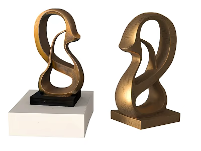 Golden Abstract Ornament Sculpture Set with Modern Curved Design and Sturdy Bases 3d model