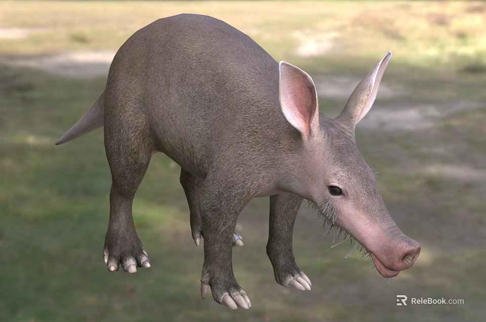Unique Reptile With Long Snout Large Ears Sturdy Limbs And Gray Skin In Grassland 3d model 