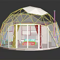 Dome Shaped Villa Balcony With Glass Walls Interior Bedroom And Wooden Base