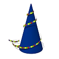 Decorative Ornament Set With Blue Cone Wrapped Colorful Ribbons And Scattered Ribbons