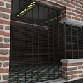 Charming Garden Landscape With Red Brick Walls Black Iron Grilles Checkerboard Tiles And Yellow Lighting