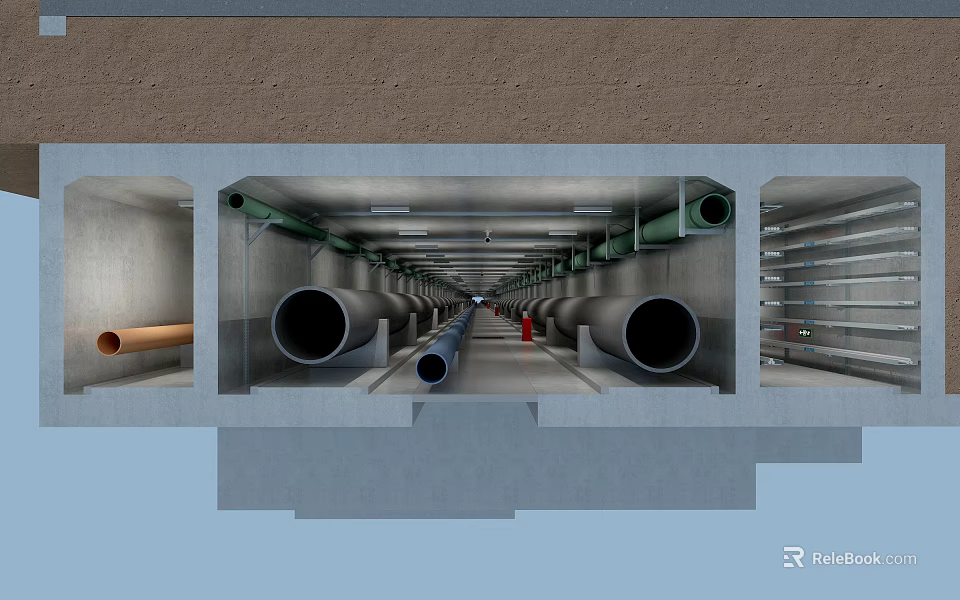 Underground Parking Garage with Concrete Structure and Multiple Ventilation Pipe Systems 3d model 